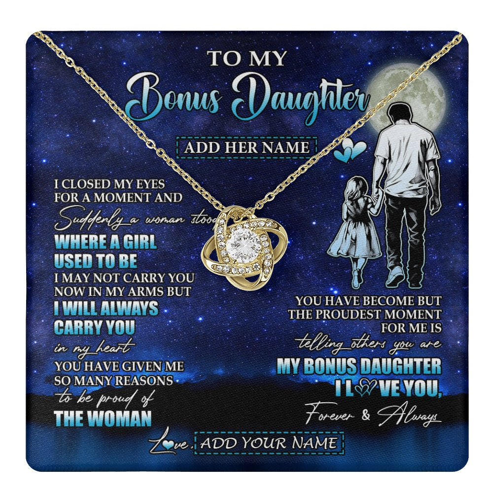 Love Knot Necklace 18K Yellow Gold Finish | 1 | Personalized To My Bonus Daughter Gifts Necklace From Stepdad I Closed My Eyes For A Moment Stepdaughter Birthday Graduation Christmas Gift Box Message Card | teecentury.myshopify