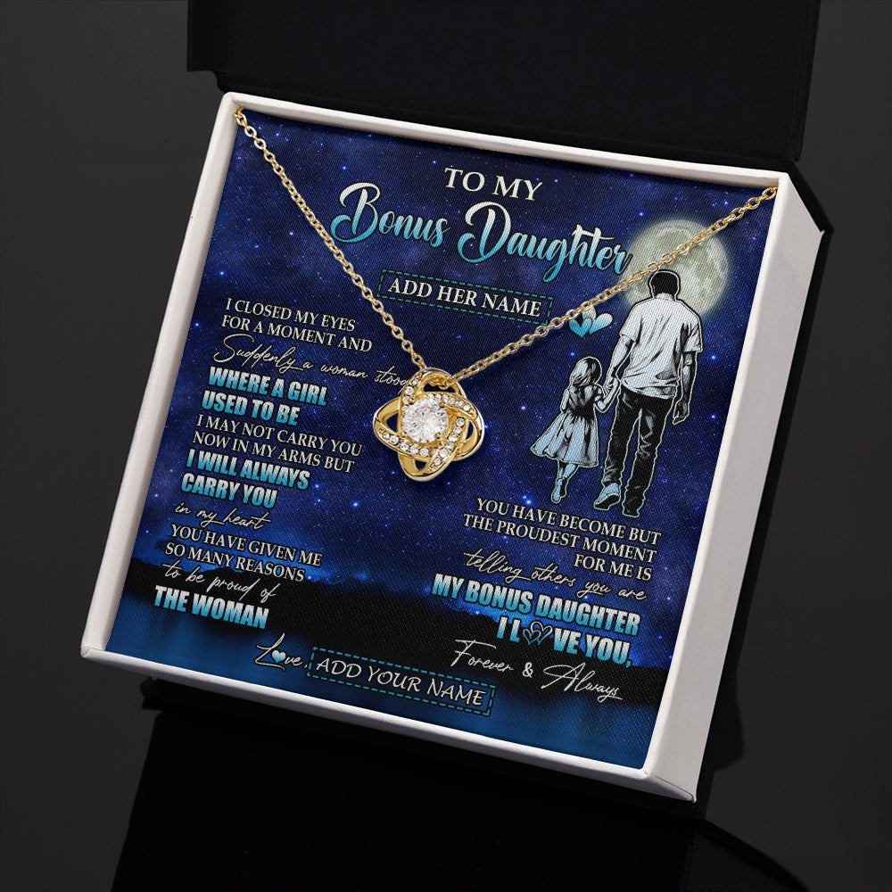 Love Knot Necklace 18K Yellow Gold Finish | 2 | Personalized To My Bonus Daughter Gifts Necklace From Stepdad I Closed My Eyes For A Moment Stepdaughter Birthday Graduation Christmas Gift Box Message Card | teecentury.myshopify