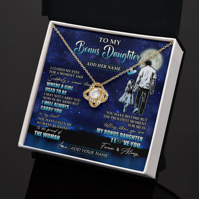 Love Knot Necklace 18K Yellow Gold Finish | 2 | Personalized To My Bonus Daughter Gifts Necklace From Stepdad I Closed My Eyes For A Moment Stepdaughter Birthday Graduation Christmas Gift Box Message Card | teecentury.myshopify