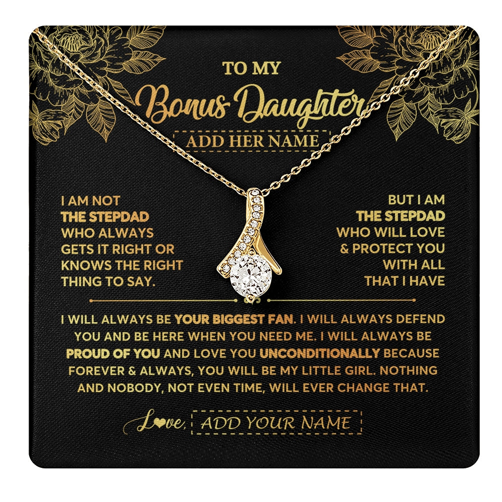 Alluring Beauty Necklace 18K Yellow Gold Finish | 1 | Personalized To My Bonus Daughter Gifts Necklace From Stepdad Meaningful Family Jewelry Birthday Gifts For Stepdaughter Christmas Custom Gift Box Message Card | https://teecentury.