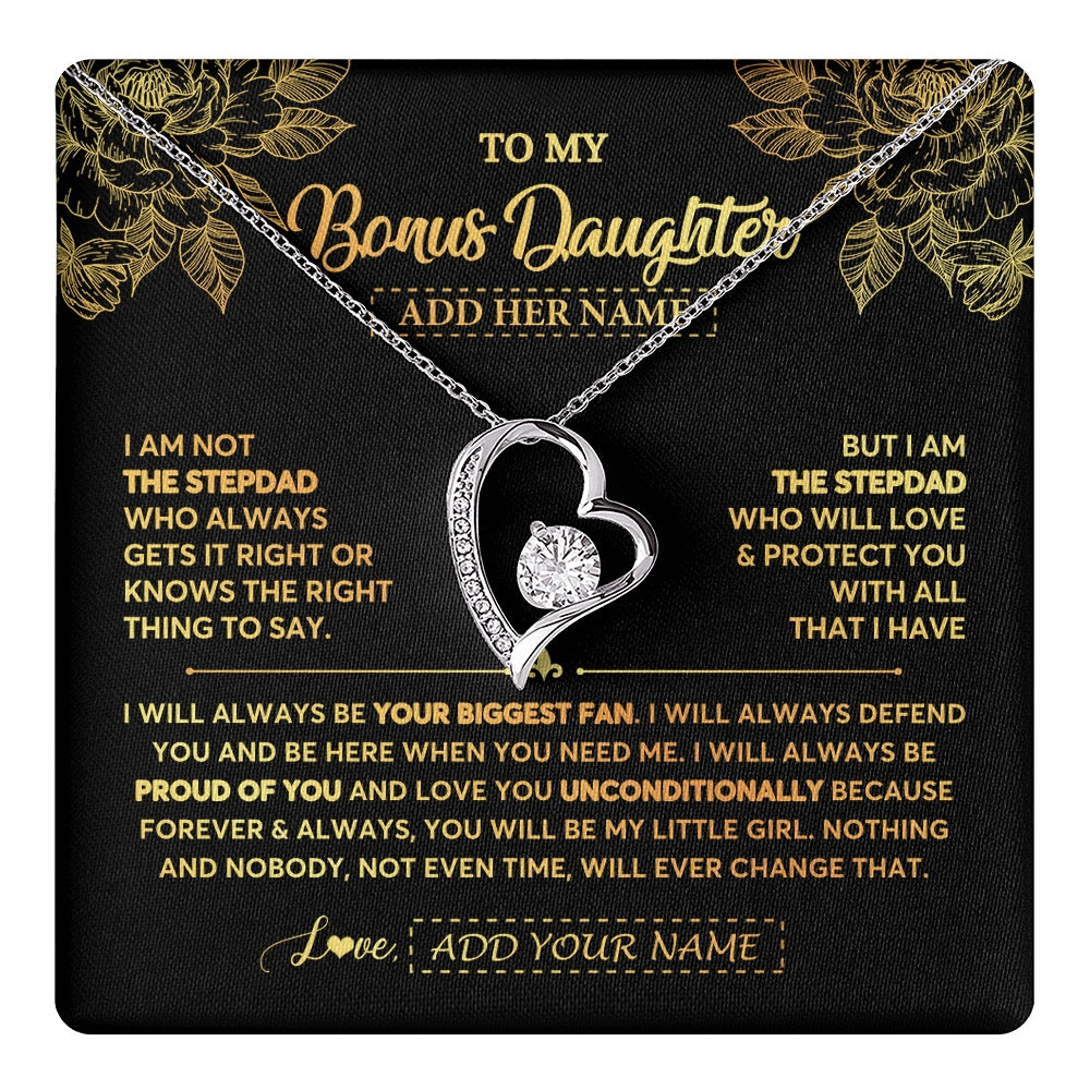 Forever Love Necklace 14K White Gold Finish | 1 | Personalized To My Bonus Daughter Gifts Necklace From Stepdad Meaningful Family Jewelry Birthday Gifts For Stepdaughter Christmas Custom Gift Box Message Card | https://teecentury.