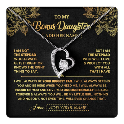Forever Love Necklace 14K White Gold Finish | 1 | Personalized To My Bonus Daughter Gifts Necklace From Stepdad Meaningful Family Jewelry Birthday Gifts For Stepdaughter Christmas Custom Gift Box Message Card | https://teecentury.