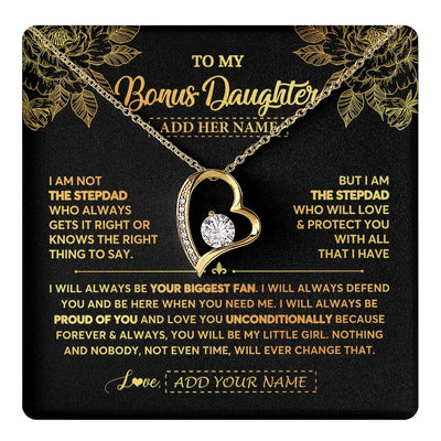 Forever Love Necklace 18K Yellow Gold Finish | 1 | Personalized To My Bonus Daughter Gifts Necklace From Stepdad Meaningful Family Jewelry Birthday Gifts For Stepdaughter Christmas Custom Gift Box Message Card | https://teecentury.