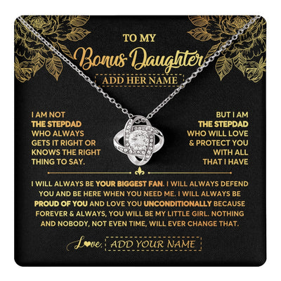 Love Knot Necklace 14K White Gold Finish | 1 | Personalized To My Bonus Daughter Gifts Necklace From Stepdad Meaningful Family Jewelry Birthday Gifts For Stepdaughter Christmas Custom Gift Box Message Card | https://teecentury.
