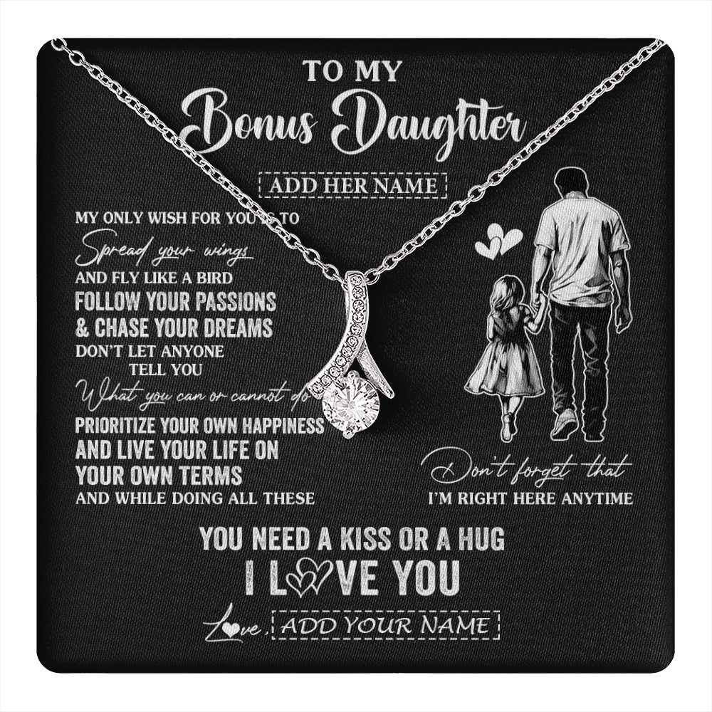 Alluring Beauty Necklace 14K White Gold Finish | 1 | Personalized To My Bonus Daughter Gifts Necklace From Stepdad My Only Wish For You Stepdaughter Birthday Gifts Graduation Christmas Gift Box Message Card | teecentury.myshopify