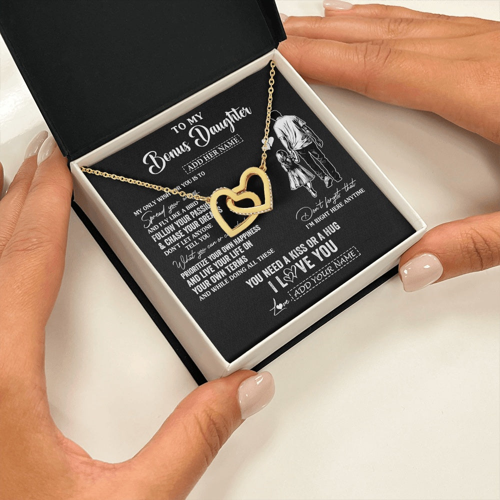Interlocking Hearts Necklace 18K Yellow Gold Finish | 2 | Personalized To My Bonus Daughter Gifts Necklace From Stepdad My Only Wish For You Stepdaughter Birthday Gifts Graduation Christmas Gift Box Message Card | teecentury.myshopify