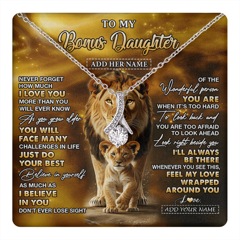 Alluring Beauty Necklace 14K White Gold Finish | 1 | Personalized To My Bonus Daughter Gifts Necklace From Stepdad Never Forget How Much I Love You Lion Stepdaughter Birthday Gifts Christmas Gift Box Message Card | https://teecentury.