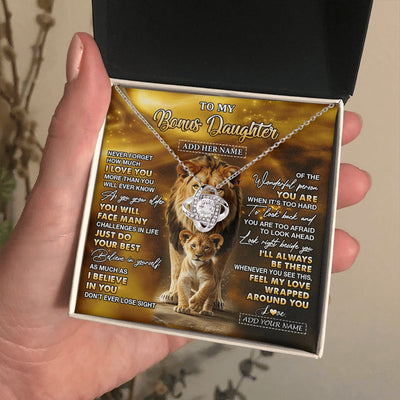 Love Knot Necklace 14K White Gold Finish | 2 | Personalized To My Bonus Daughter Gifts Necklace From Stepdad Never Forget How Much I Love You Lion Stepdaughter Birthday Gifts Christmas Gift Box Message Card | https://teecentury.
