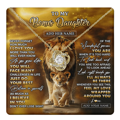 Love Knot Necklace 18K Yellow Gold Finish | 1 | Personalized To My Bonus Daughter Gifts Necklace From Stepdad Never Forget How Much I Love You Lion Stepdaughter Birthday Gifts Christmas Gift Box Message Card | https://teecentury.