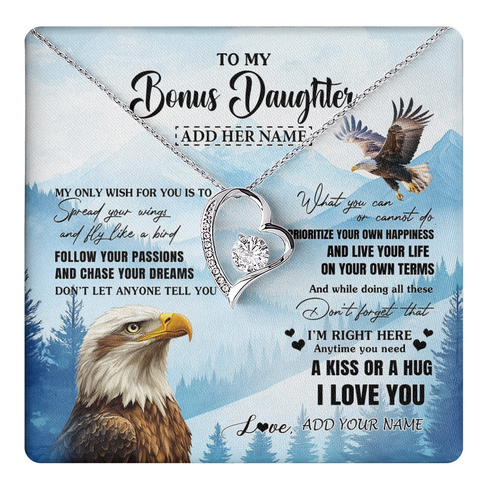 Forever Love Necklace 14K White Gold Finish | 1 | Personalized To My Bonus Daughter Gifts Necklace From Stepdad Stepmom Eagle My Only Wish For You Stepdaughter Birthday Gifts Christmas Gift Box Message Card | teecentury.myshopify