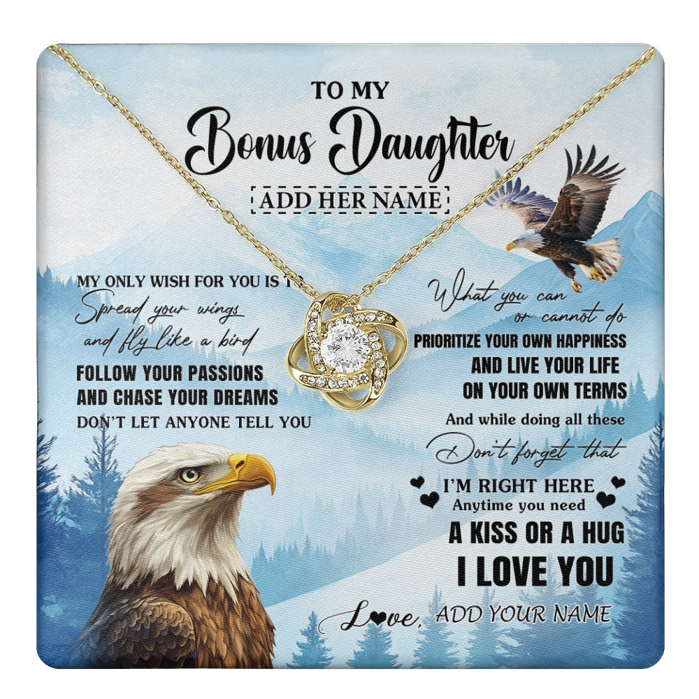 Love Knot Necklace 18K Yellow Gold Finish | 1 | Personalized To My Bonus Daughter Gifts Necklace From Stepdad Stepmom Eagle My Only Wish For You Stepdaughter Birthday Gifts Christmas Gift Box Message Card | teecentury.myshopify