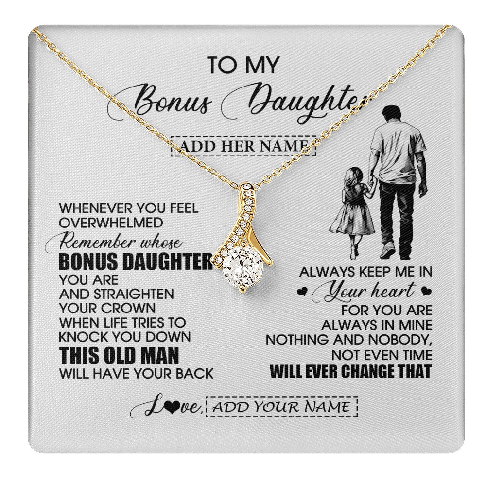 Alluring Beauty Necklace 18K Yellow Gold Finish | 1 | Personalized To My Bonus Daughter Gifts Necklace From Stepdad Whenever Man Unique Birthday Gifts For Stepdaughter Graduation Christmas Gift Box Message Card | teecentury.myshopify