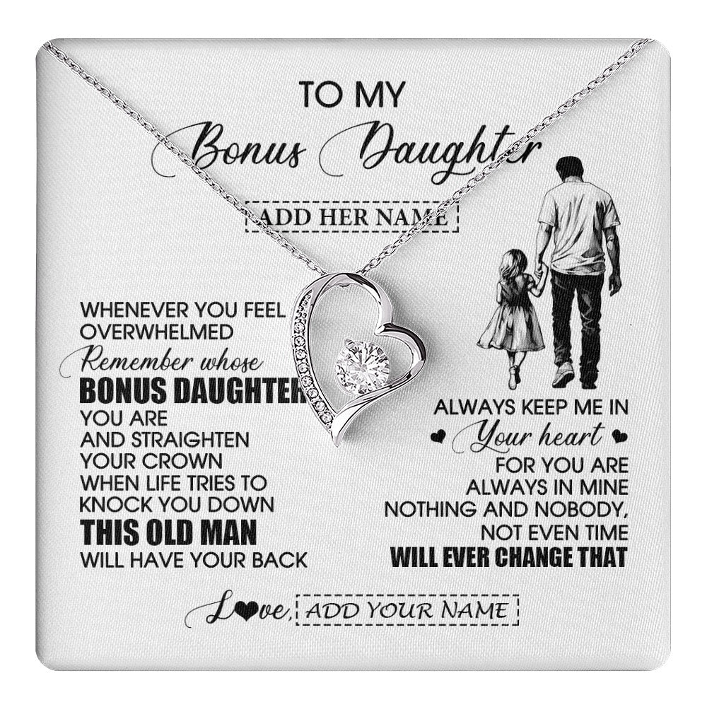 Forever Love Necklace 14K White Gold Finish | 1 | Personalized To My Bonus Daughter Gifts Necklace From Stepdad Whenever Man Unique Birthday Gifts For Stepdaughter Graduation Christmas Gift Box Message Card | teecentury.myshopify