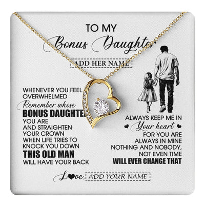 Forever Love Necklace 18K Yellow Gold Finish | 1 | Personalized To My Bonus Daughter Gifts Necklace From Stepdad Whenever Man Unique Birthday Gifts For Stepdaughter Graduation Christmas Gift Box Message Card | teecentury.myshopify