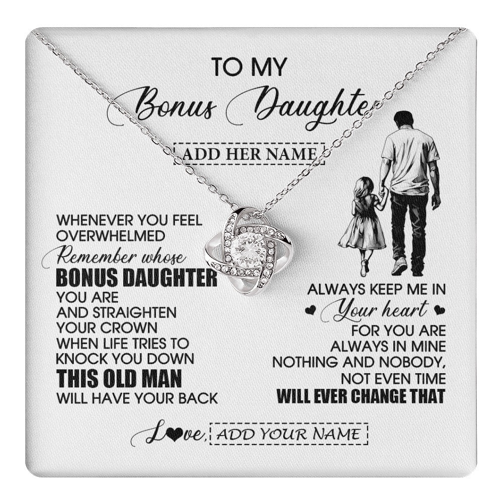 Love Knot Necklace 14K White Gold Finish | 1 | Personalized To My Bonus Daughter Gifts Necklace From Stepdad Whenever Man Unique Birthday Gifts For Stepdaughter Graduation Christmas Gift Box Message Card | teecentury.myshopify