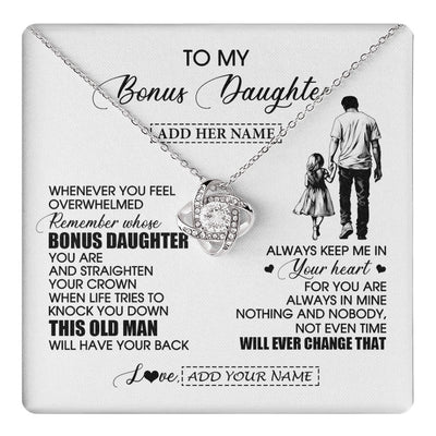 Love Knot Necklace 14K White Gold Finish | 1 | Personalized To My Bonus Daughter Gifts Necklace From Stepdad Whenever Man Unique Birthday Gifts For Stepdaughter Graduation Christmas Gift Box Message Card | teecentury.myshopify