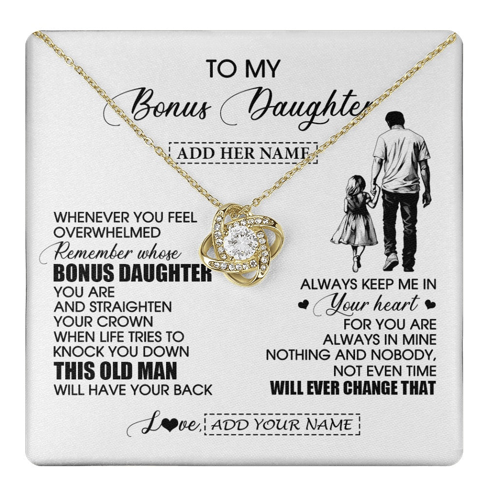 Love Knot Necklace 18K Yellow Gold Finish | 1 | Personalized To My Bonus Daughter Gifts Necklace From Stepdad Whenever Man Unique Birthday Gifts For Stepdaughter Graduation Christmas Gift Box Message Card | teecentury.myshopify