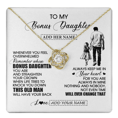 Love Knot Necklace 18K Yellow Gold Finish | 1 | Personalized To My Bonus Daughter Gifts Necklace From Stepdad Whenever Man Unique Birthday Gifts For Stepdaughter Graduation Christmas Gift Box Message Card | teecentury.myshopify