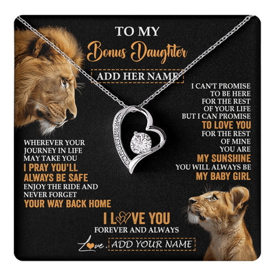 Forever Love Necklace 14K White Gold Finish | 1 | Personalized To My Bonus Daughter Gifts Necklace From Stepdad Wherever Your Journey In Life Lion Stepdaughter Birthday Gifts Christmas Gift Box Message Card | https://teecentury.