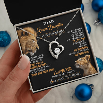 Forever Love Necklace 14K White Gold Finish | 2 | Personalized To My Bonus Daughter Gifts Necklace From Stepdad Wherever Your Journey In Life Lion Stepdaughter Birthday Gifts Christmas Gift Box Message Card | https://teecentury.