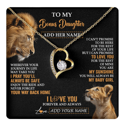 Forever Love Necklace 18K Yellow Gold Finish | 1 | Personalized To My Bonus Daughter Gifts Necklace From Stepdad Wherever Your Journey In Life Lion Stepdaughter Birthday Gifts Christmas Gift Box Message Card | https://teecentury.