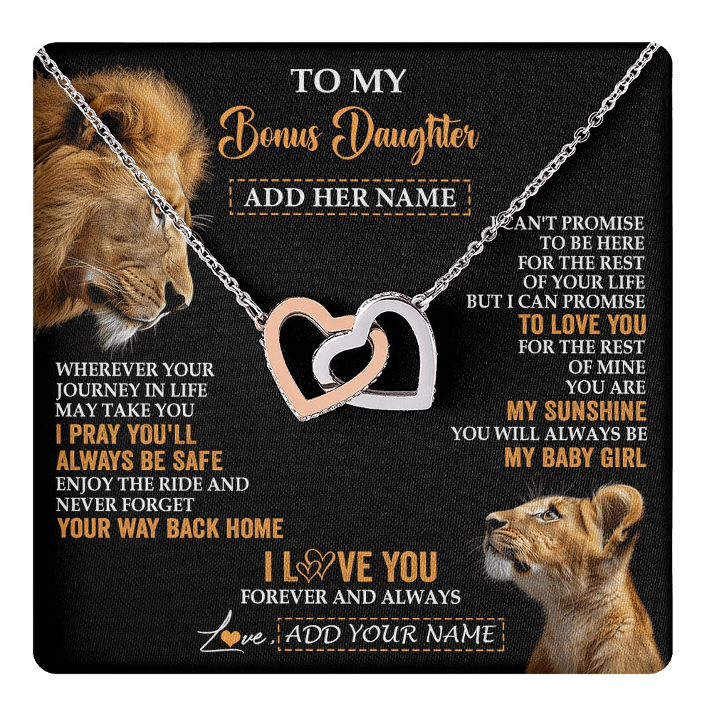 Interlocking Hearts Necklace Stainless Steel & Rose Gold Finish | 1 | Personalized To My Bonus Daughter Gifts Necklace From Stepdad Wherever Your Journey In Life Lion Stepdaughter Birthday Gifts Christmas Gift Box Message Card | https://teecentury.