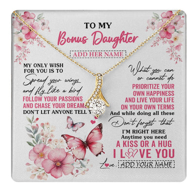 Alluring Beauty Necklace 18K Yellow Gold Finish | 1 | Personalized To My Bonus Daughter Gifts Necklace From Stepmom Butterfly My Only Wish For You Stepdaughter Birthday Gifts Christmas Gift Box Message Card | teecentury.myshopify