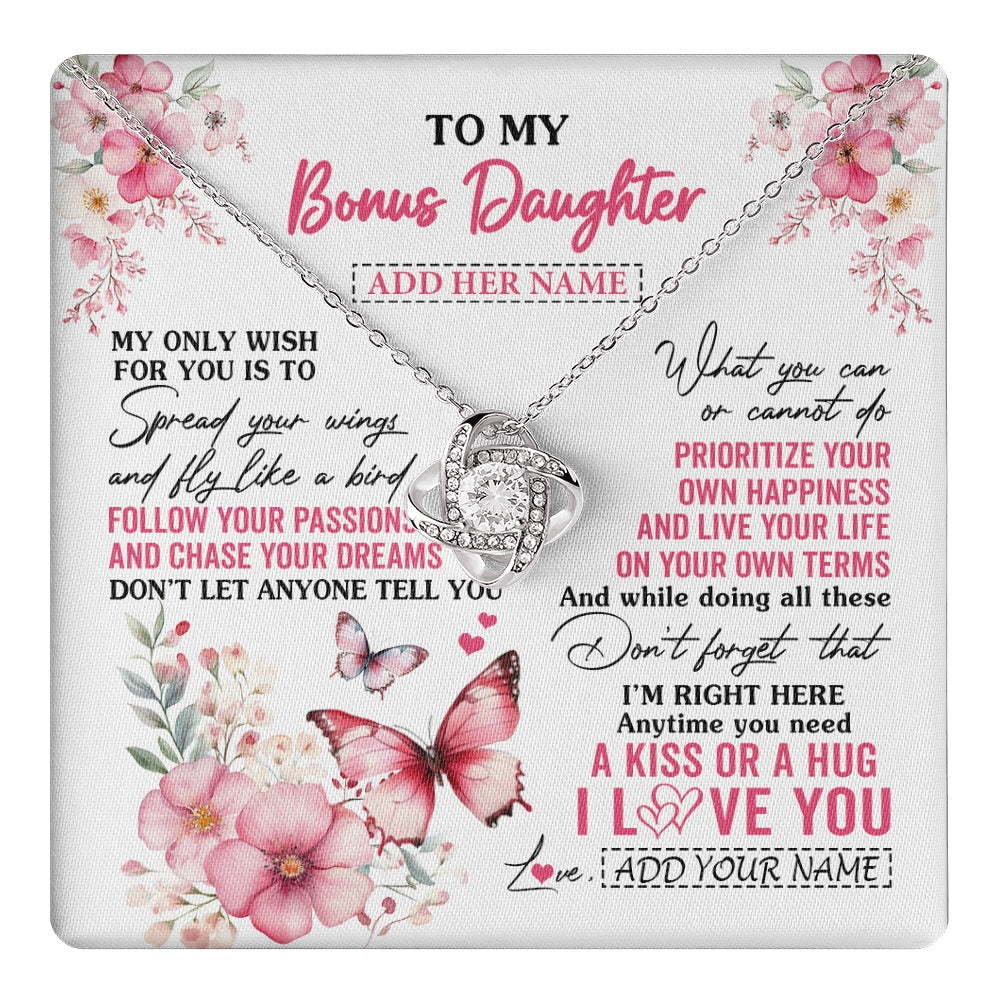 Love Knot Necklace 14K White Gold Finish | 1 | Personalized To My Bonus Daughter Gifts Necklace From Stepmom Butterfly My Only Wish For You Stepdaughter Birthday Gifts Christmas Gift Box Message Card | teecentury.myshopify
