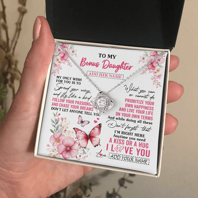 Love Knot Necklace 14K White Gold Finish | 2 | Personalized To My Bonus Daughter Gifts Necklace From Stepmom Butterfly My Only Wish For You Stepdaughter Birthday Gifts Christmas Gift Box Message Card | teecentury.myshopify