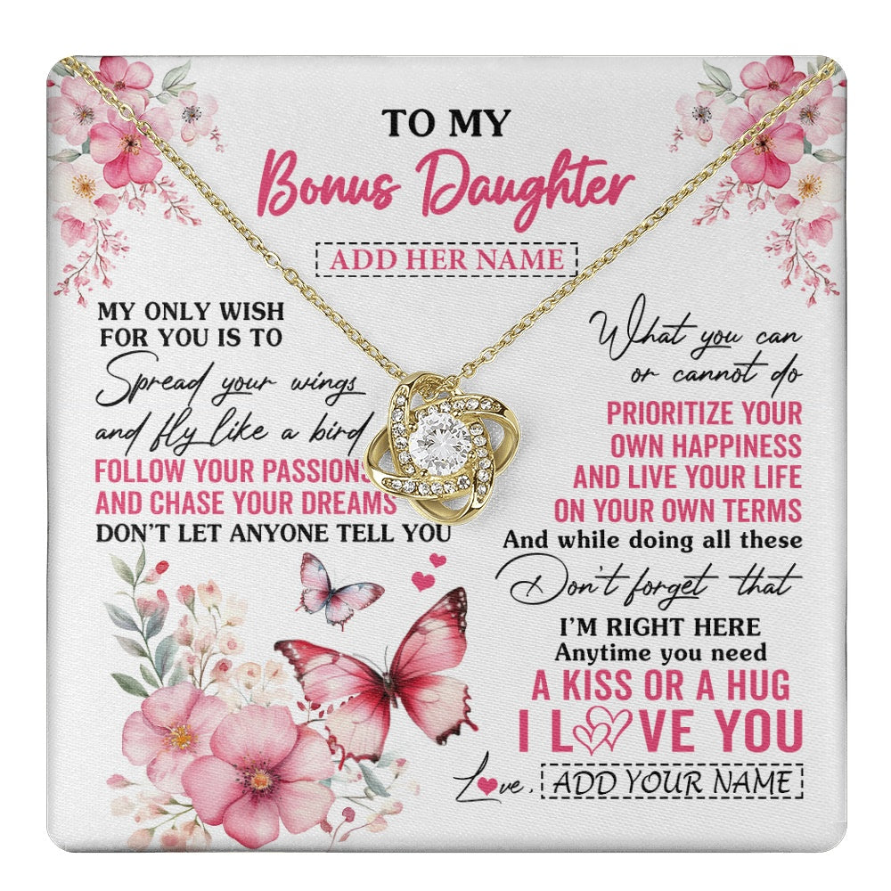Love Knot Necklace 18K Yellow Gold Finish | 1 | Personalized To My Bonus Daughter Gifts Necklace From Stepmom Butterfly My Only Wish For You Stepdaughter Birthday Gifts Christmas Gift Box Message Card | teecentury.myshopify