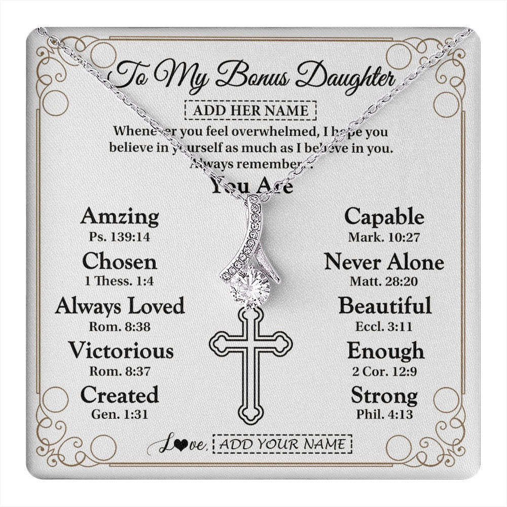 Alluring Beauty Necklace 14K White Gold Finish | 1 | Personalized To My Bonus Daughter Gifts Necklace From Stepmom Christ Christian Gifts For Stepdaughter Birthday Christmas Graduation Gift Box Message Card | https://teecentury.