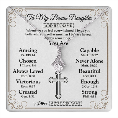 Alluring Beauty Necklace 14K White Gold Finish | 1 | Personalized To My Bonus Daughter Gifts Necklace From Stepmom Christ Christian Gifts For Stepdaughter Birthday Christmas Graduation Gift Box Message Card | https://teecentury.
