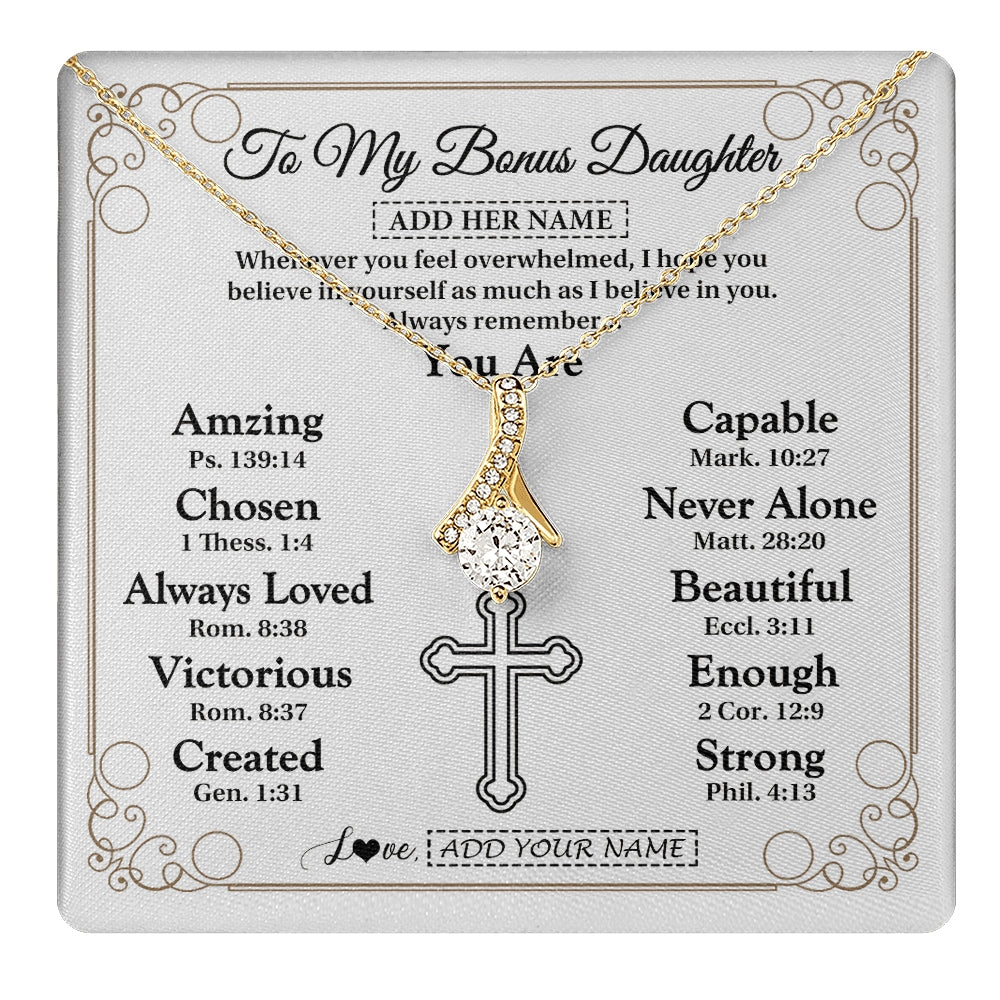 Alluring Beauty Necklace 18K Yellow Gold Finish | 1 | Personalized To My Bonus Daughter Gifts Necklace From Stepmom Christ Christian Gifts For Stepdaughter Birthday Christmas Graduation Gift Box Message Card | https://teecentury.