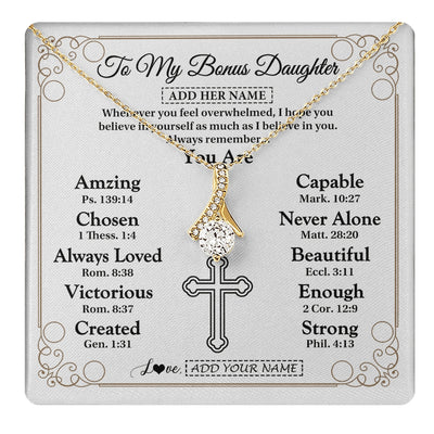 Alluring Beauty Necklace 18K Yellow Gold Finish | 1 | Personalized To My Bonus Daughter Gifts Necklace From Stepmom Christ Christian Gifts For Stepdaughter Birthday Christmas Graduation Gift Box Message Card | https://teecentury.