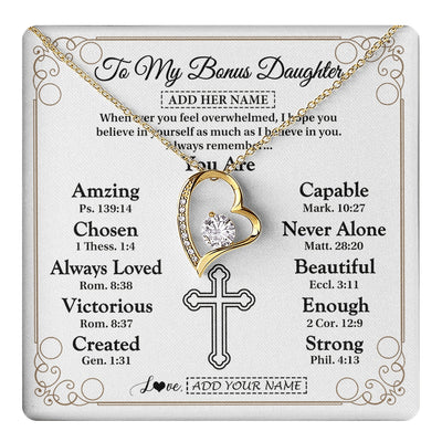 Forever Love Necklace 18K Yellow Gold Finish | 1 | Personalized To My Bonus Daughter Gifts Necklace From Stepmom Christ Christian Gifts For Stepdaughter Birthday Christmas Graduation Gift Box Message Card | https://teecentury.