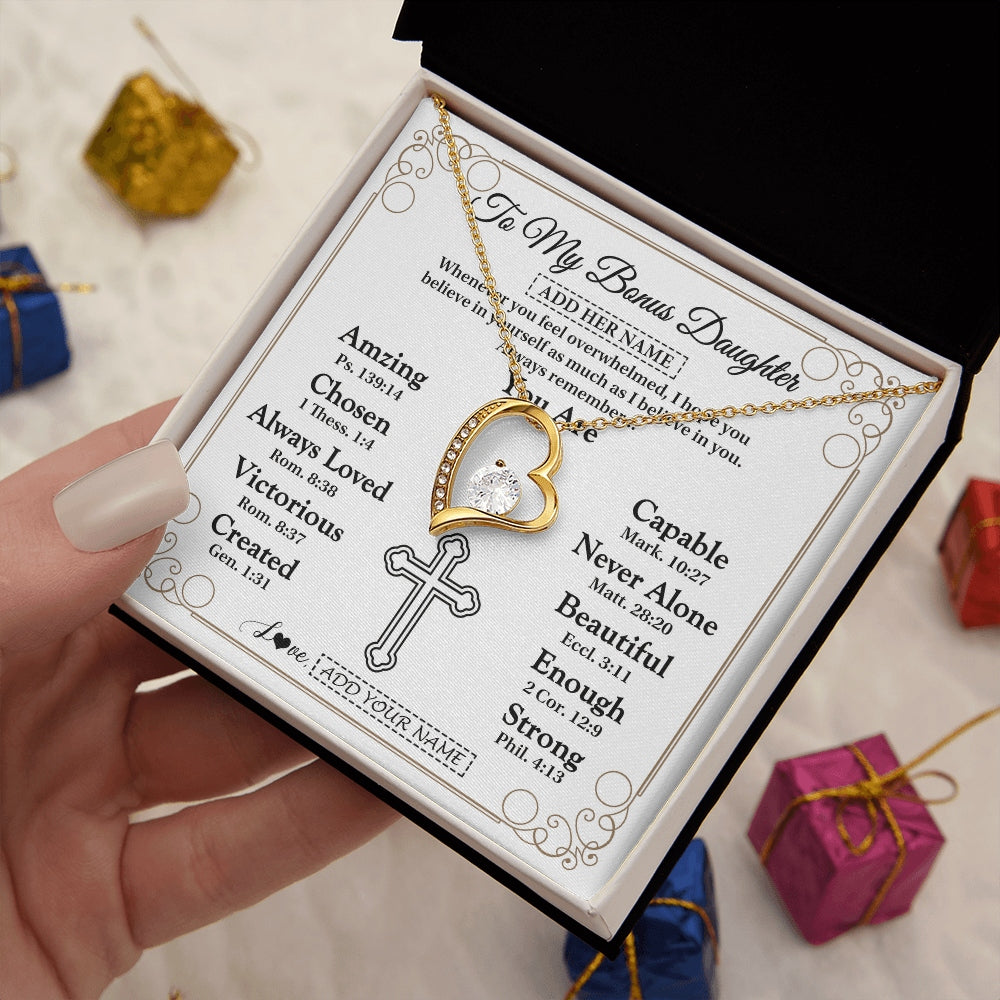 Forever Love Necklace 18K Yellow Gold Finish | 2 | Personalized To My Bonus Daughter Gifts Necklace From Stepmom Christ Christian Gifts For Stepdaughter Birthday Christmas Graduation Gift Box Message Card | https://teecentury.