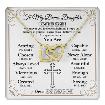 Interlocking Hearts Necklace 18K Yellow Gold Finish | 1 | Personalized To My Bonus Daughter Gifts Necklace From Stepmom Christ Christian Gifts For Stepdaughter Birthday Christmas Graduation Gift Box Message Card | https://teecentury.