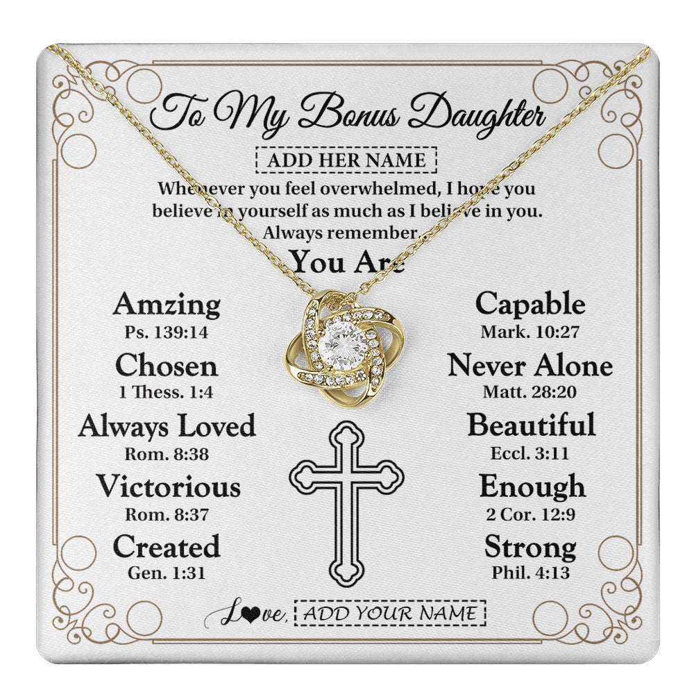 Love Knot Necklace 18K Yellow Gold Finish | 1 | Personalized To My Bonus Daughter Gifts Necklace From Stepmom Christ Christian Gifts For Stepdaughter Birthday Christmas Graduation Gift Box Message Card | https://teecentury.