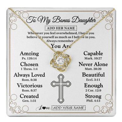 Love Knot Necklace 18K Yellow Gold Finish | 1 | Personalized To My Bonus Daughter Gifts Necklace From Stepmom Christ Christian Gifts For Stepdaughter Birthday Christmas Graduation Gift Box Message Card | https://teecentury.