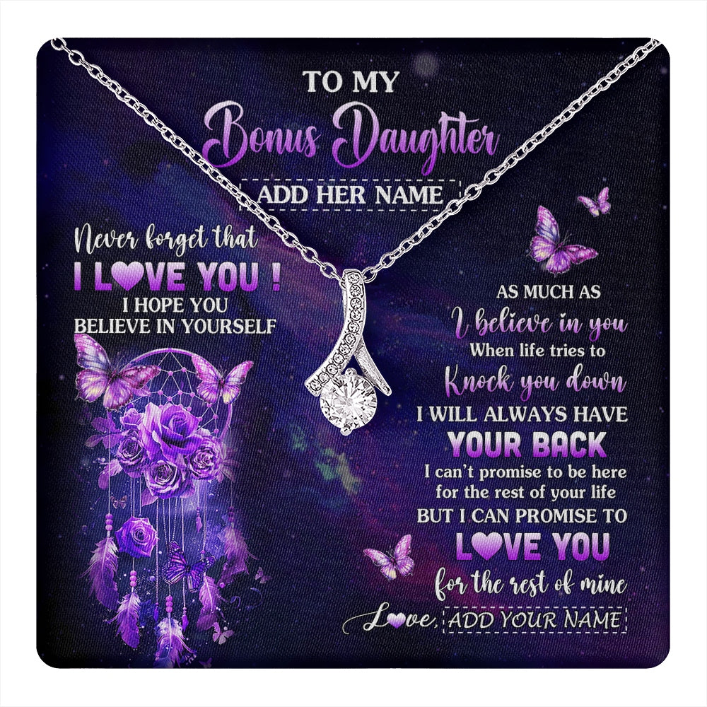 Alluring Beauty Necklace 14K White Gold Finish | 1 | Personalized To My Bonus Daughter Gifts Necklace From Stepmom Floral Butterfly Love You Stepdaughter Birthday Gifts Graduation Christmas Gift Box Message Card | https://teecentury.