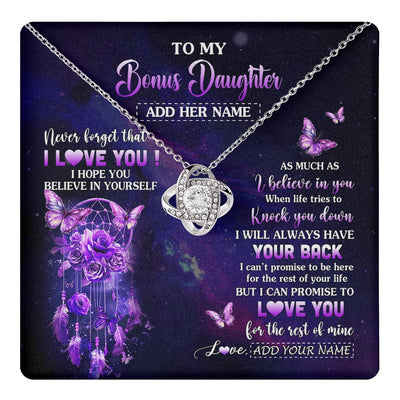Love Knot Necklace 14K White Gold Finish | 1 | Personalized To My Bonus Daughter Gifts Necklace From Stepmom Floral Butterfly Love You Stepdaughter Birthday Gifts Graduation Christmas Gift Box Message Card | https://teecentury.