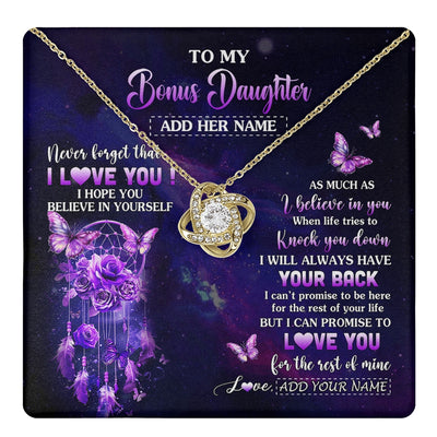 Love Knot Necklace 18K Yellow Gold Finish | 1 | Personalized To My Bonus Daughter Gifts Necklace From Stepmom Floral Butterfly Love You Stepdaughter Birthday Gifts Graduation Christmas Gift Box Message Card | https://teecentury.