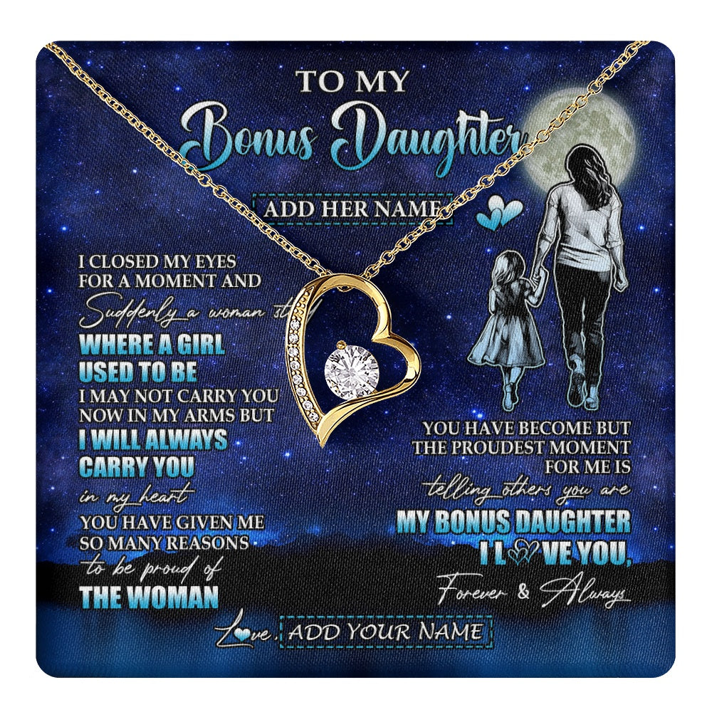 Forever Love Necklace 18K Yellow Gold Finish | 1 | Personalized To My Bonus Daughter Gifts Necklace From Stepmom I Closed My Eyes For A Moment Stepdaughter Birthday Graduation Christmas Gift Box Message Card | teecentury.myshopify