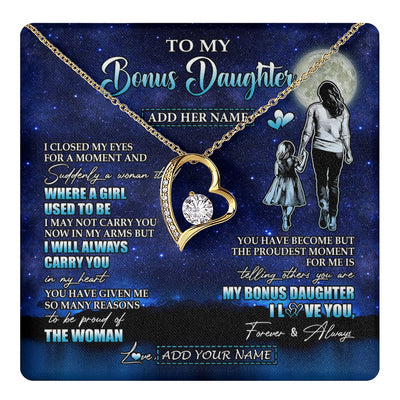 Forever Love Necklace 18K Yellow Gold Finish | 1 | Personalized To My Bonus Daughter Gifts Necklace From Stepmom I Closed My Eyes For A Moment Stepdaughter Birthday Graduation Christmas Gift Box Message Card | teecentury.myshopify