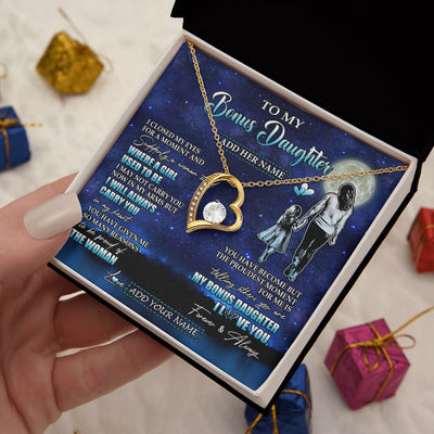 Forever Love Necklace 18K Yellow Gold Finish | 2 | Personalized To My Bonus Daughter Gifts Necklace From Stepmom I Closed My Eyes For A Moment Stepdaughter Birthday Graduation Christmas Gift Box Message Card | teecentury.myshopify