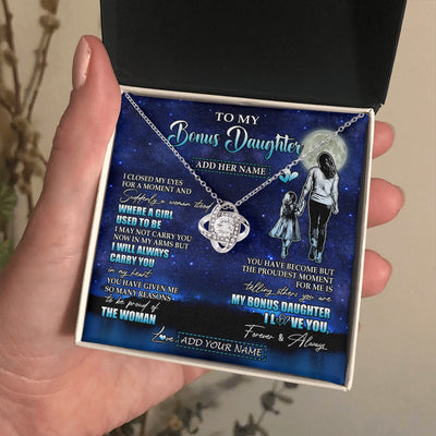 Love Knot Necklace 14K White Gold Finish | 2 | Personalized To My Bonus Daughter Gifts Necklace From Stepmom I Closed My Eyes For A Moment Stepdaughter Birthday Graduation Christmas Gift Box Message Card | teecentury.myshopify