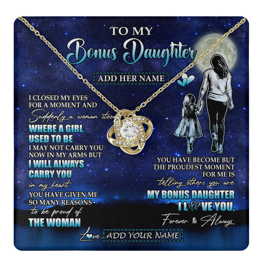 Love Knot Necklace 18K Yellow Gold Finish | 1 | Personalized To My Bonus Daughter Gifts Necklace From Stepmom I Closed My Eyes For A Moment Stepdaughter Birthday Graduation Christmas Gift Box Message Card | teecentury.myshopify