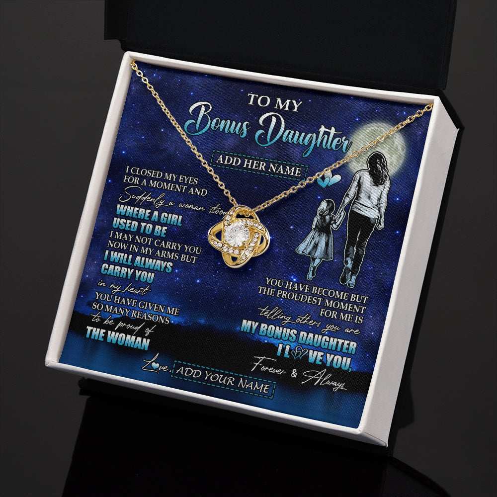 Love Knot Necklace 18K Yellow Gold Finish | 2 | Personalized To My Bonus Daughter Gifts Necklace From Stepmom I Closed My Eyes For A Moment Stepdaughter Birthday Graduation Christmas Gift Box Message Card | teecentury.myshopify