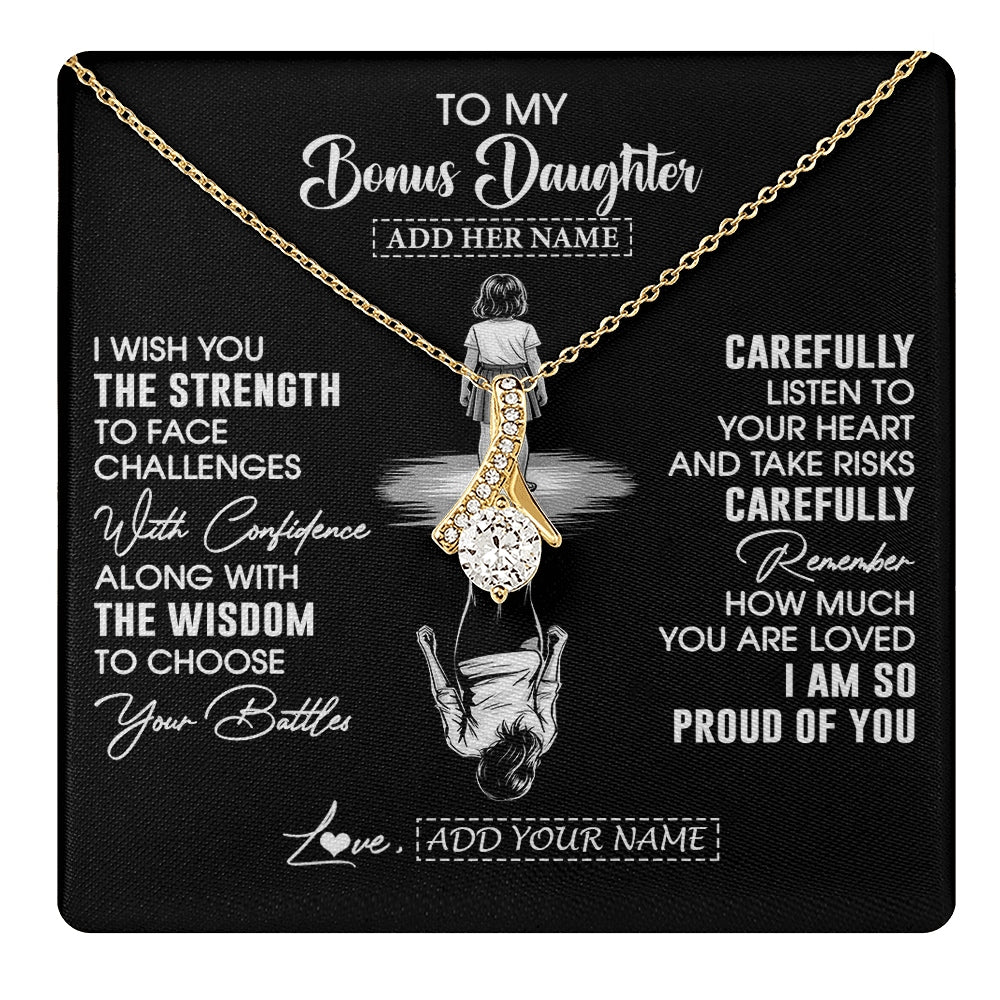 Alluring Beauty Necklace 18K Yellow Gold Finish | 1 | Personalized To My Bonus Daughter Gifts Necklace From Stepmom I Wish You The Strength Stepdaughter Birthday Gifts Christmas Graduation Custom Gift Box Message Card | https://teecentury.