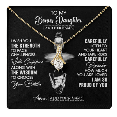 Alluring Beauty Necklace 18K Yellow Gold Finish | 1 | Personalized To My Bonus Daughter Gifts Necklace From Stepmom I Wish You The Strength Stepdaughter Birthday Gifts Christmas Graduation Custom Gift Box Message Card | https://teecentury.